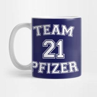 Vaccine pride: Team Pfizer (white college jersey typeface) Mug